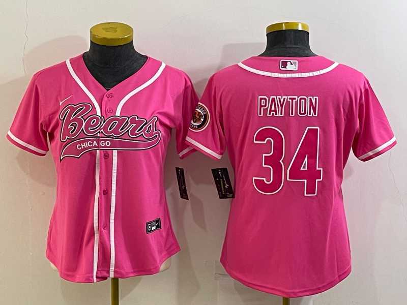 Womens Chicago Bears #34 Walter Payton Pink With Patch Cool Base Stitched Baseball Jersey->women nfl jersey->Women Jersey